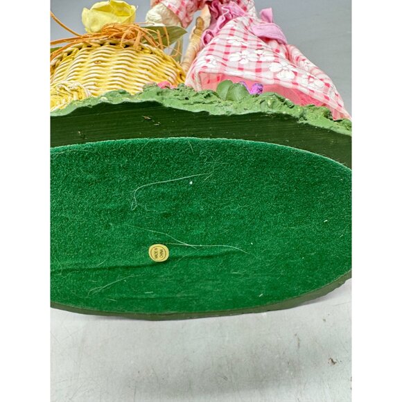 Vintage Ceramic Bunny Figurine Pink Checkered Dress Basket Flowers Chicks READ - Picture 7 of 10